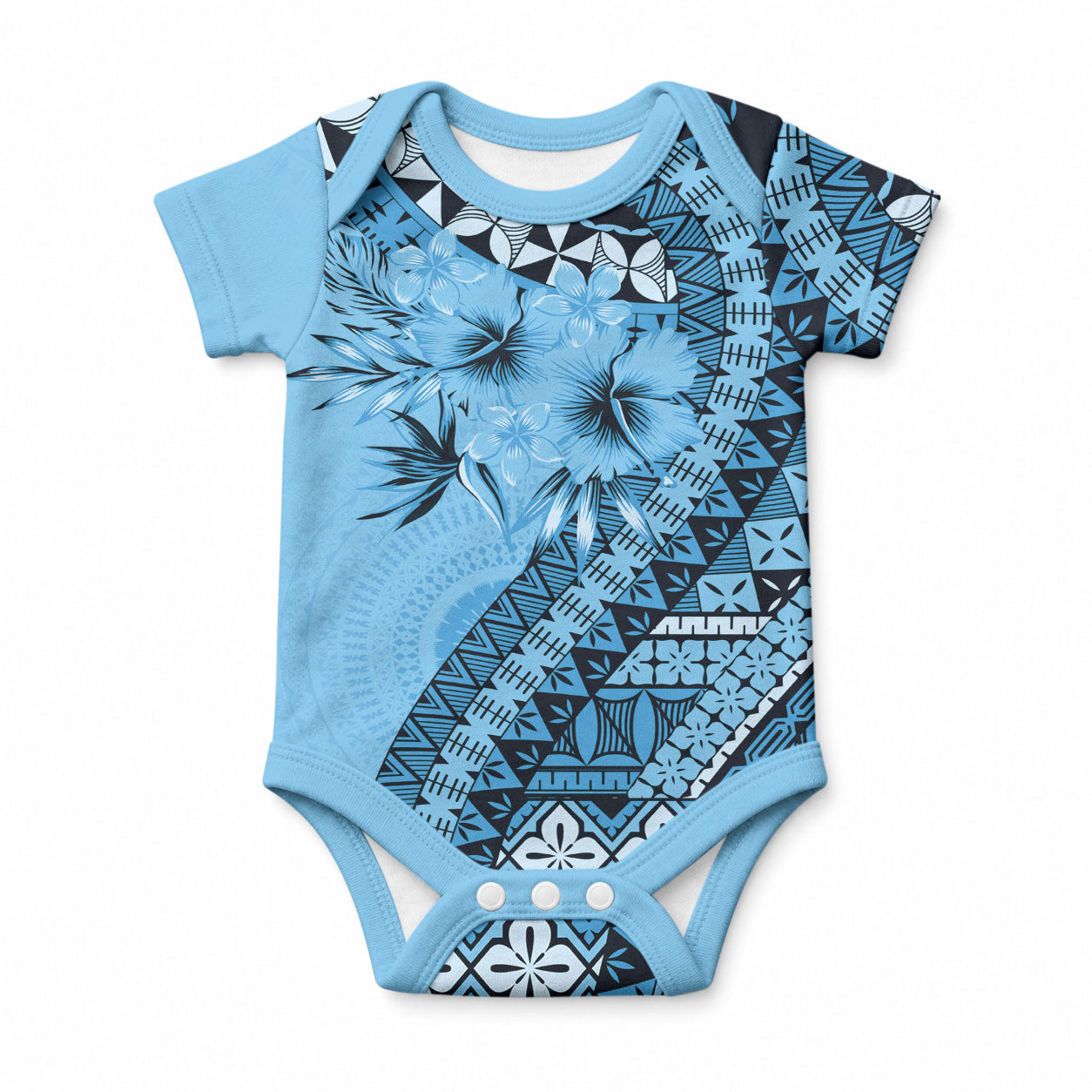 Bula Fiji Baby Onesie Turquoise Kaivity Masi Tapa