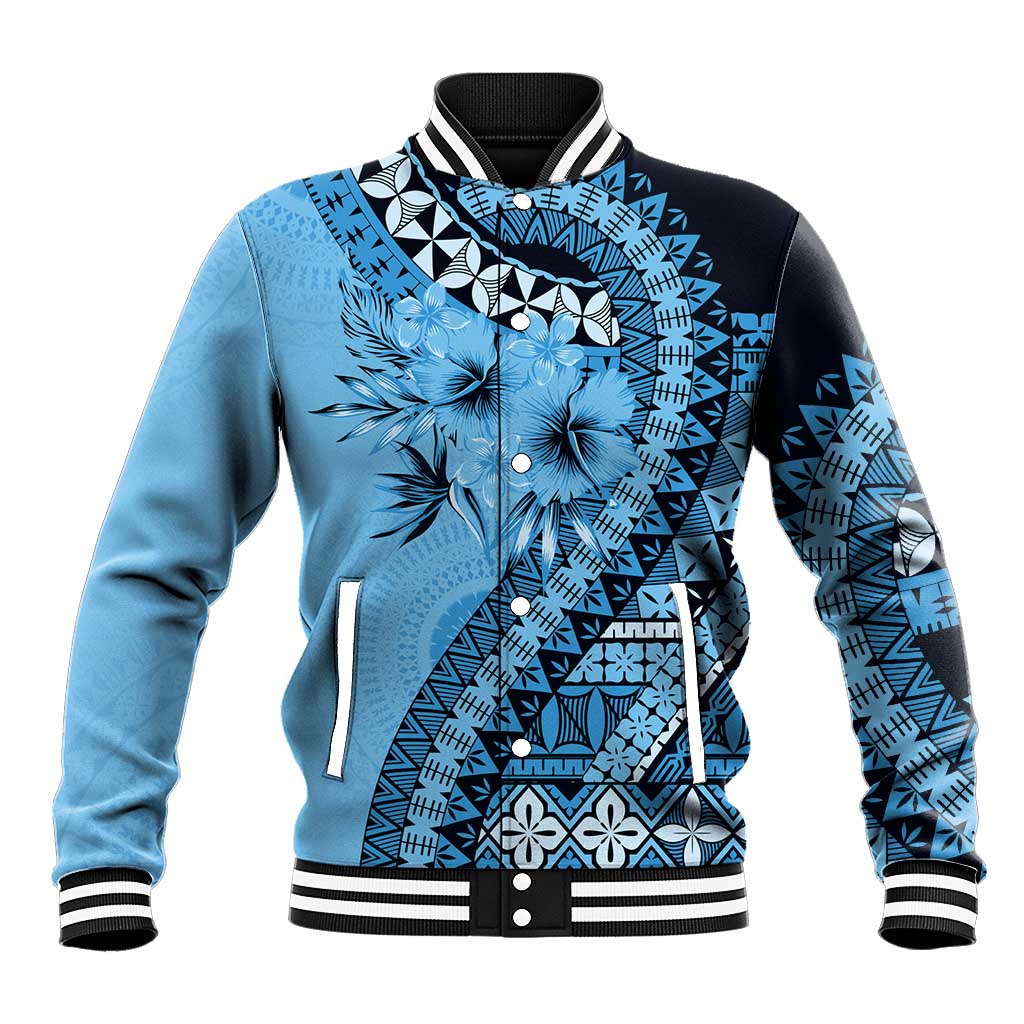 Bula Fiji Baseball Jacket Turquoise Kaivity Masi Tapa