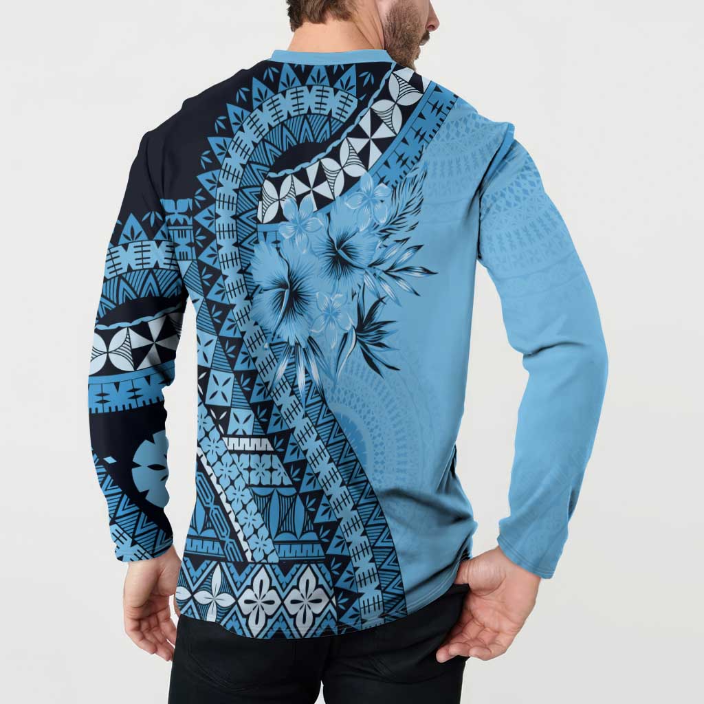 Bula Fiji Button Sweatshirt Turquoise Kaivity Masi Tapa