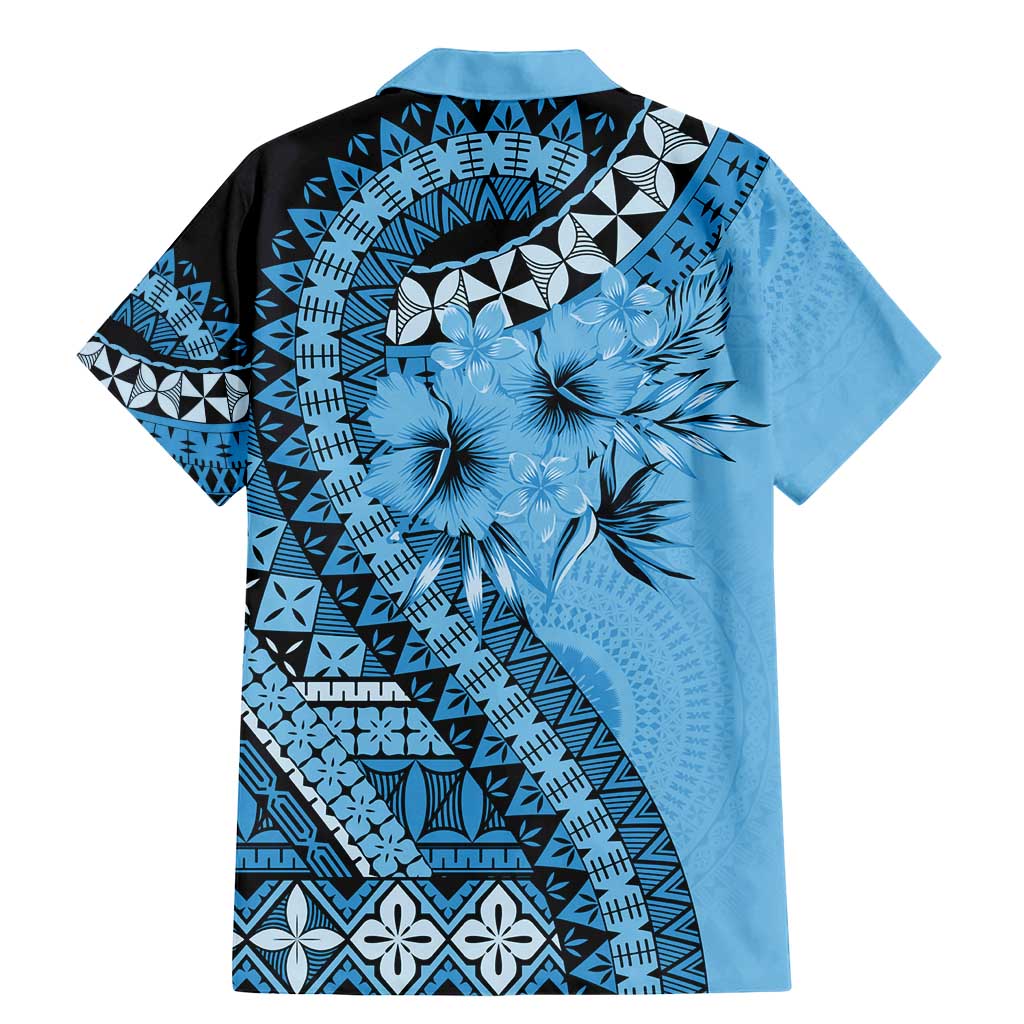 Bula Fiji Family Matching Mermaid Dress and Hawaiian Shirt Turquoise Kaivity Masi Tapa