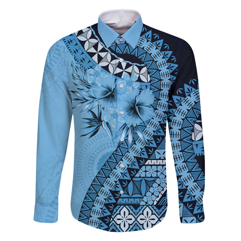 Bula Fiji Family Matching Mermaid Dress and Hawaiian Shirt Turquoise Kaivity Masi Tapa