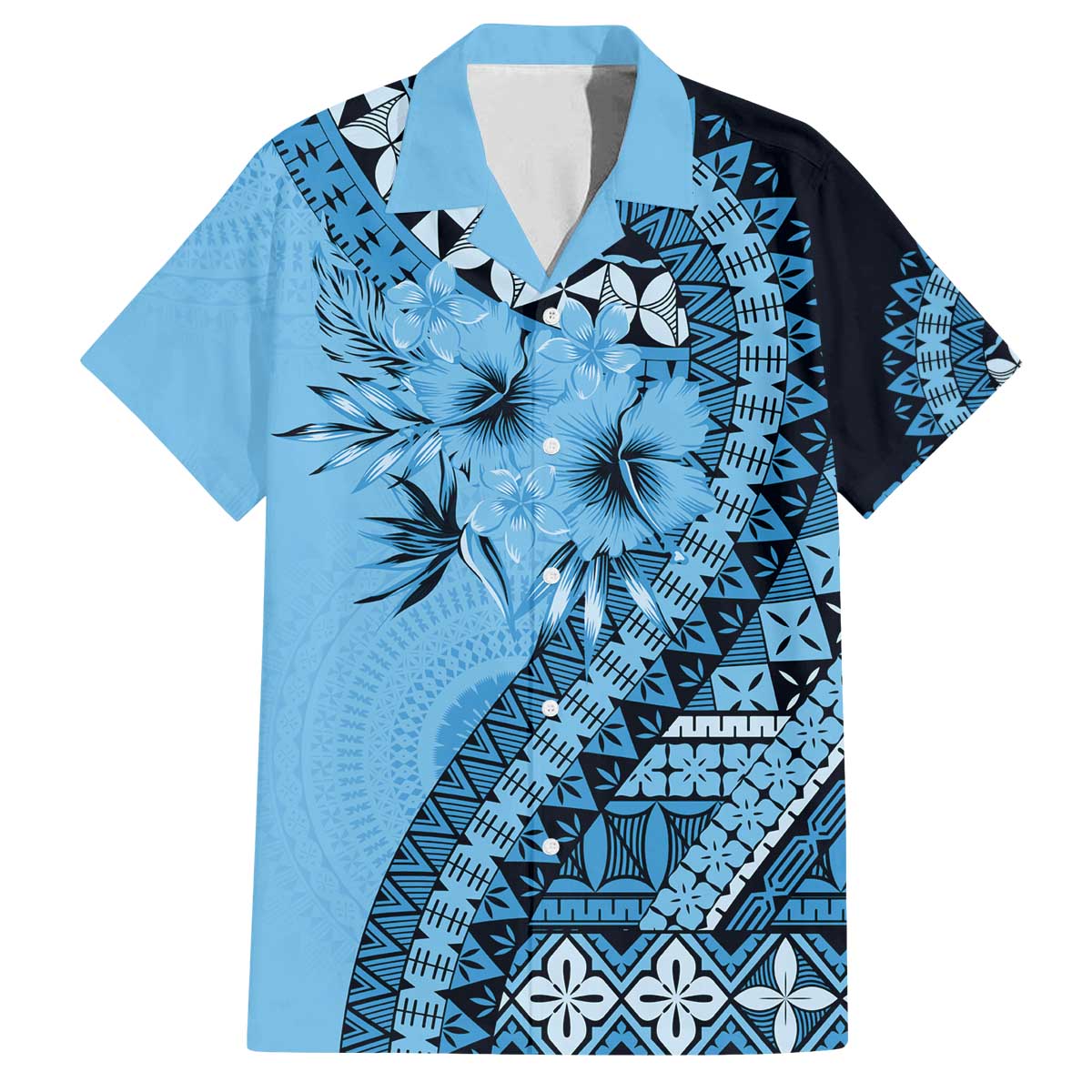 Bula Fiji Family Matching Off The Shoulder Long Sleeve Dress and Hawaiian Shirt Turquoise Kaivity Masi Tapa