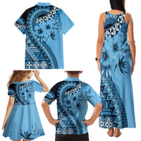 Bula Fiji Family Matching Tank Maxi Dress and Hawaiian Shirt Turquoise Kaivity Masi Tapa