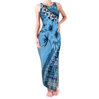 Bula Fiji Family Matching Tank Maxi Dress and Hawaiian Shirt Turquoise Kaivity Masi Tapa