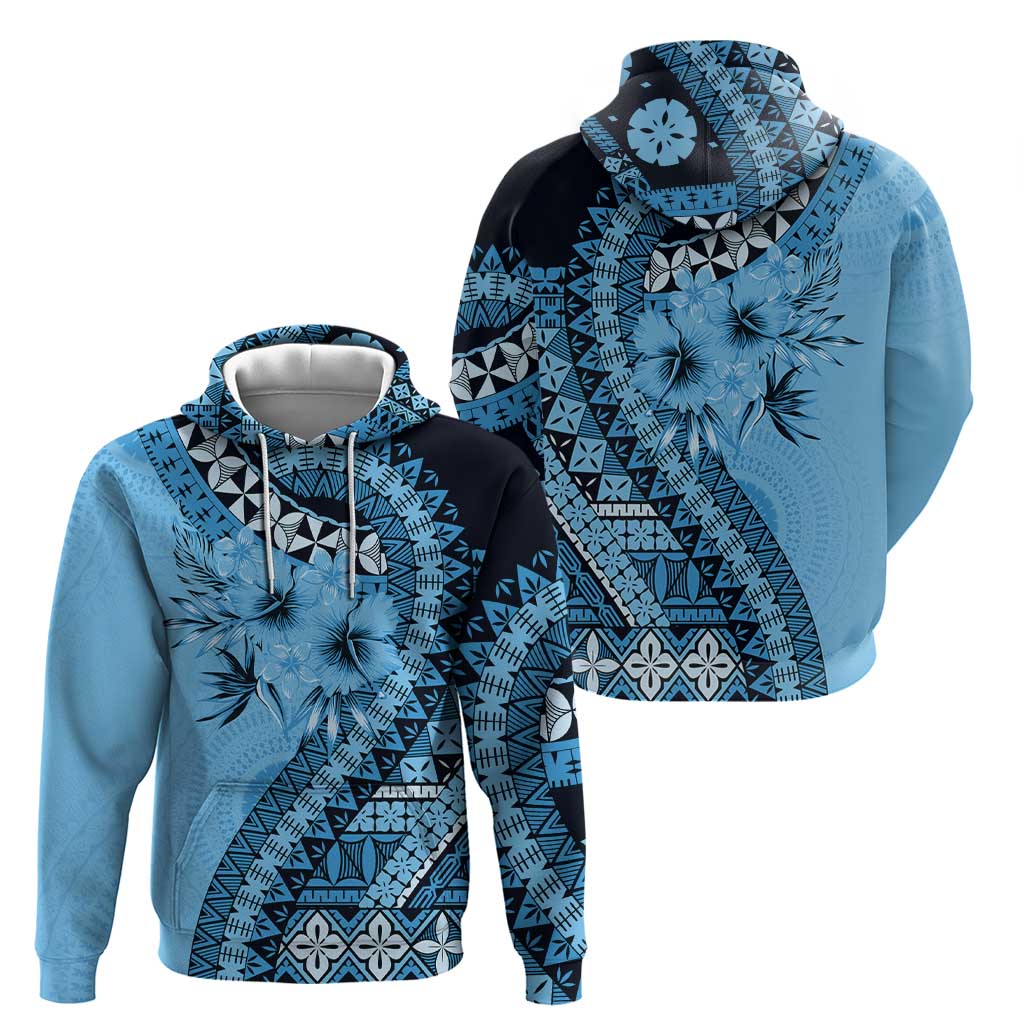 Bula Fiji Hoodie Turquoise Kaivity Masi Tapa LT7 - Polynesian Pride