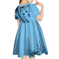 Bula Fiji Kid Short Sleeve Dress Turquoise Kaivity Masi Tapa LT7 - Polynesian Pride