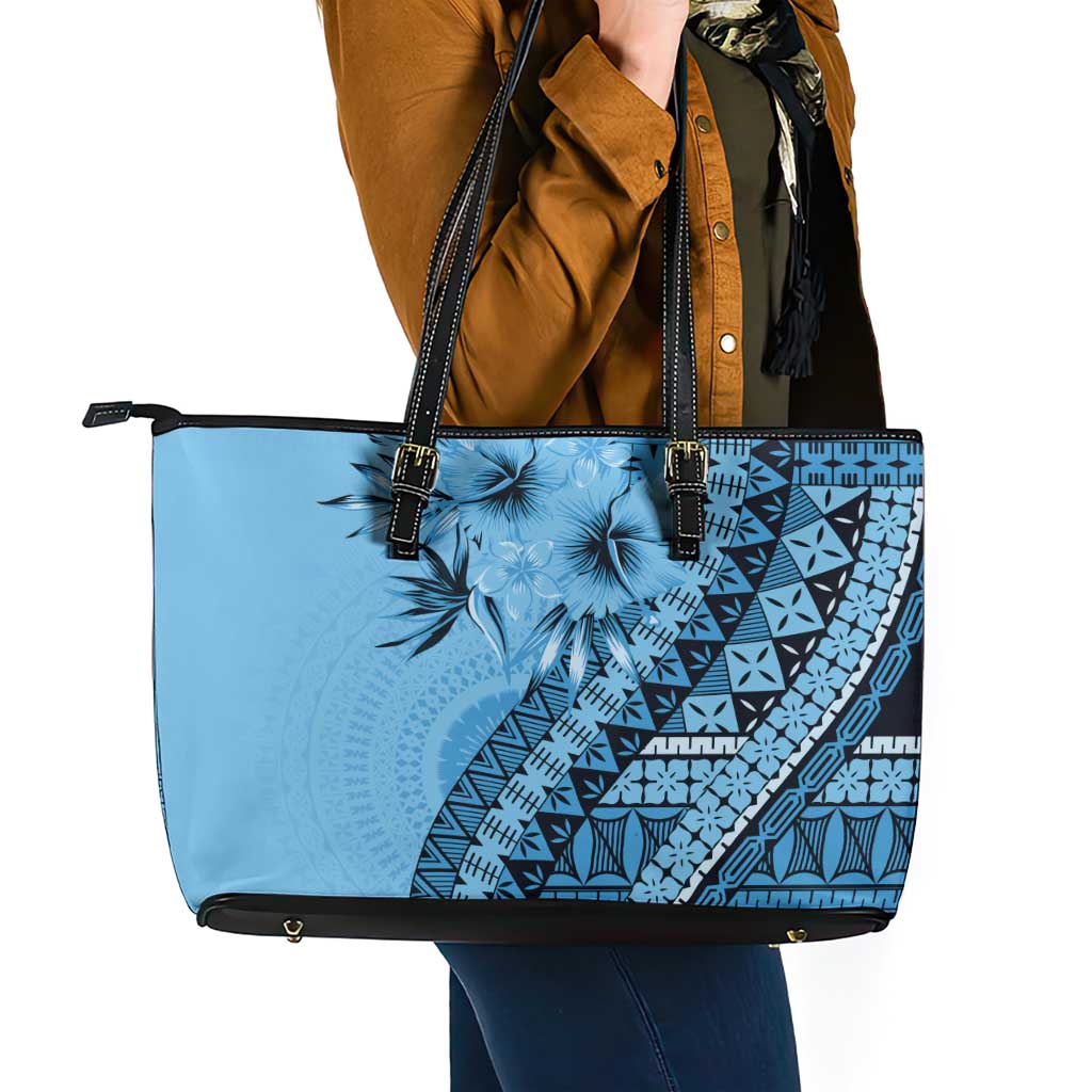 Bula Fiji Leather Tote Bag Turquoise Kaivity Masi Tapa