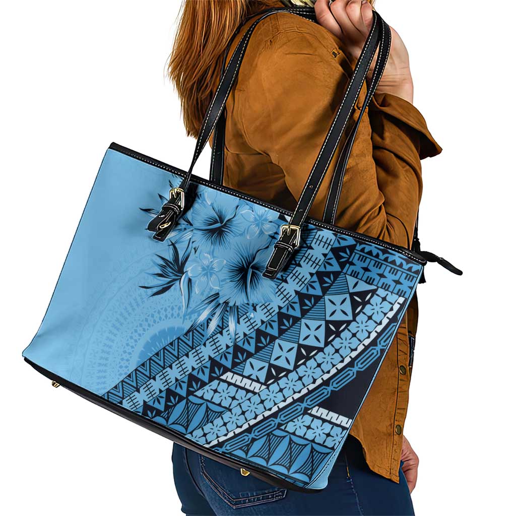 Bula Fiji Leather Tote Bag Turquoise Kaivity Masi Tapa