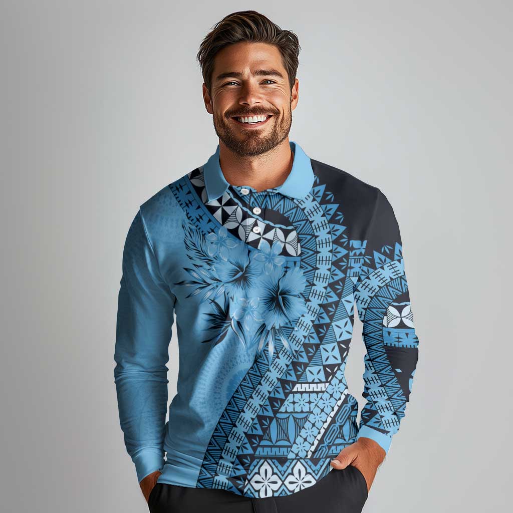 Bula Fiji Long Sleeve Polo Shirt Turquoise Kaivity Masi Tapa
