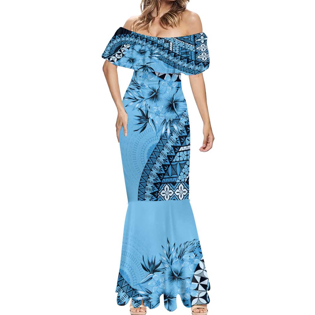 Bula Fiji Mermaid Dress Turquoise Kaivity Masi Tapa