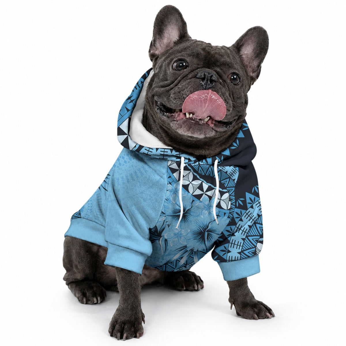Bula Fiji Pet Hoodie Turquoise Kaivity Masi Tapa