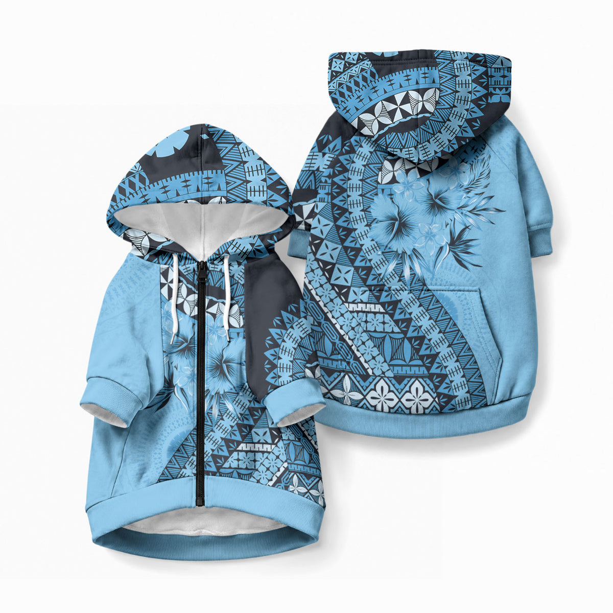 Bula Fiji Pet Hoodie Turquoise Kaivity Masi Tapa