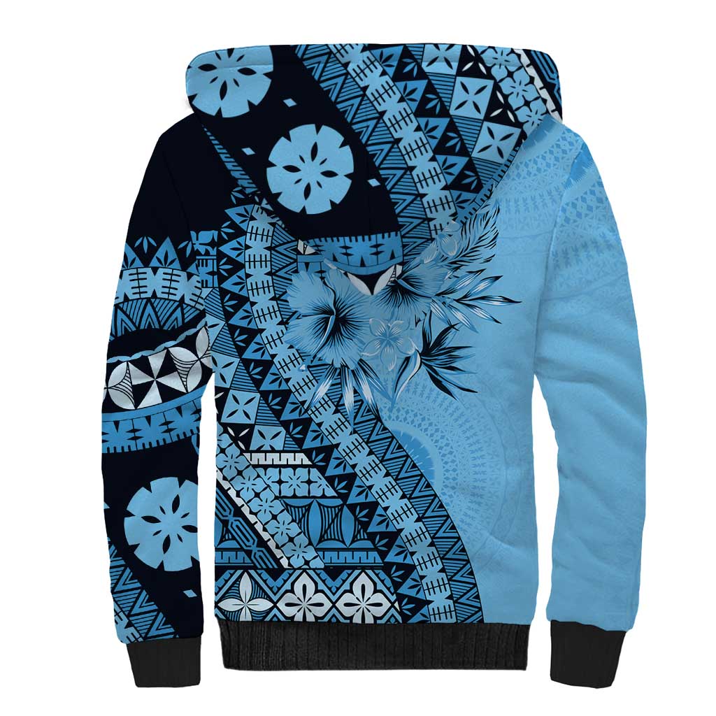 Bula Fiji Sherpa Hoodie Turquoise Kaivity Masi Tapa LT7 - Polynesian Pride