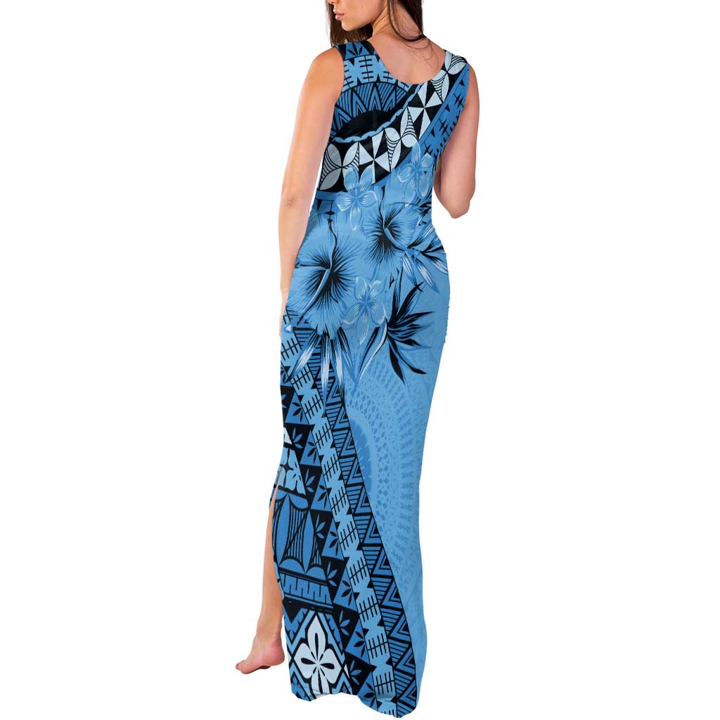 Bula Fiji Tank Maxi Dress Turquoise Kaivity Masi Tapa