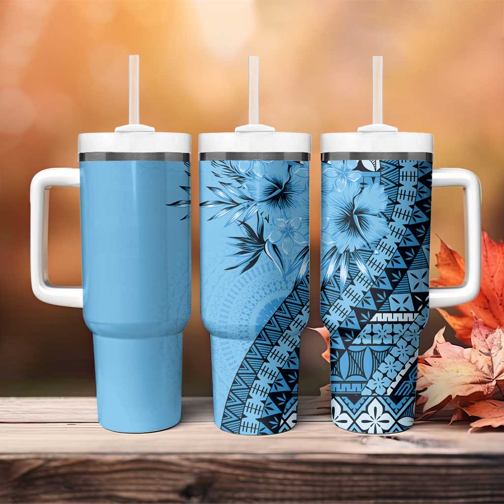 Bula Fiji Tumbler With Handle Turquoise Kaivity Masi Tapa LT7 - Polynesian Pride