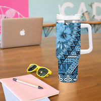 Bula Fiji Tumbler With Handle Turquoise Kaivity Masi Tapa LT7 - Polynesian Pride