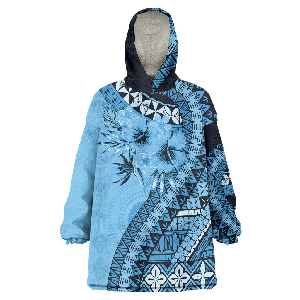Bula Fiji Wearable Blanket Hoodie Turquoise Kaivity Masi Tapa LT7 One Size Turquoise - Polynesian Pride