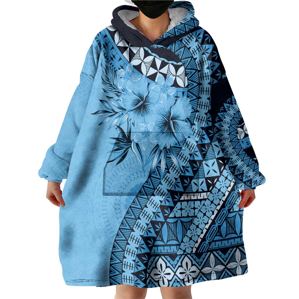 Bula Fiji Wearable Blanket Hoodie Turquoise Kaivity Masi Tapa LT7 - Polynesian Pride