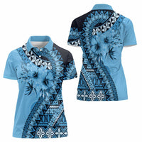 Bula Fiji Women Polo Shirt Turquoise Kaivity Masi Tapa