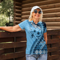 Bula Fiji Women Polo Shirt Turquoise Kaivity Masi Tapa