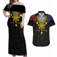 Philippines Heritage Baybayin Mix Polynesian Couples Matching Off Shoulder Maxi Dress and Hawaiian Shirt