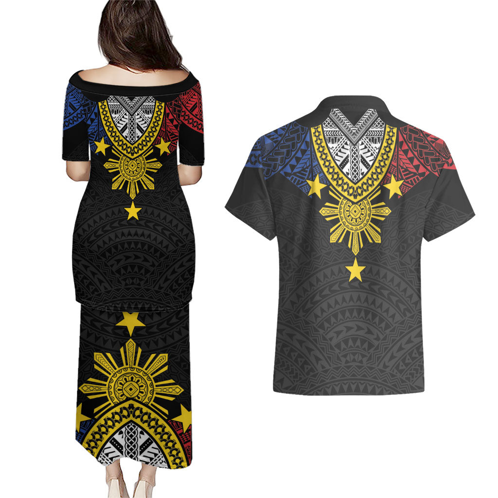 Philippines Heritage Baybayin Mix Polynesian Couples Matching Puletasi and Hawaiian Shirt