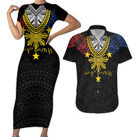 Philippines Heritage Baybayin Mix Polynesian Couples Matching Short Sleeve Bodycon Dress and Hawaiian Shirt LT7 Black - Polynesian Pride