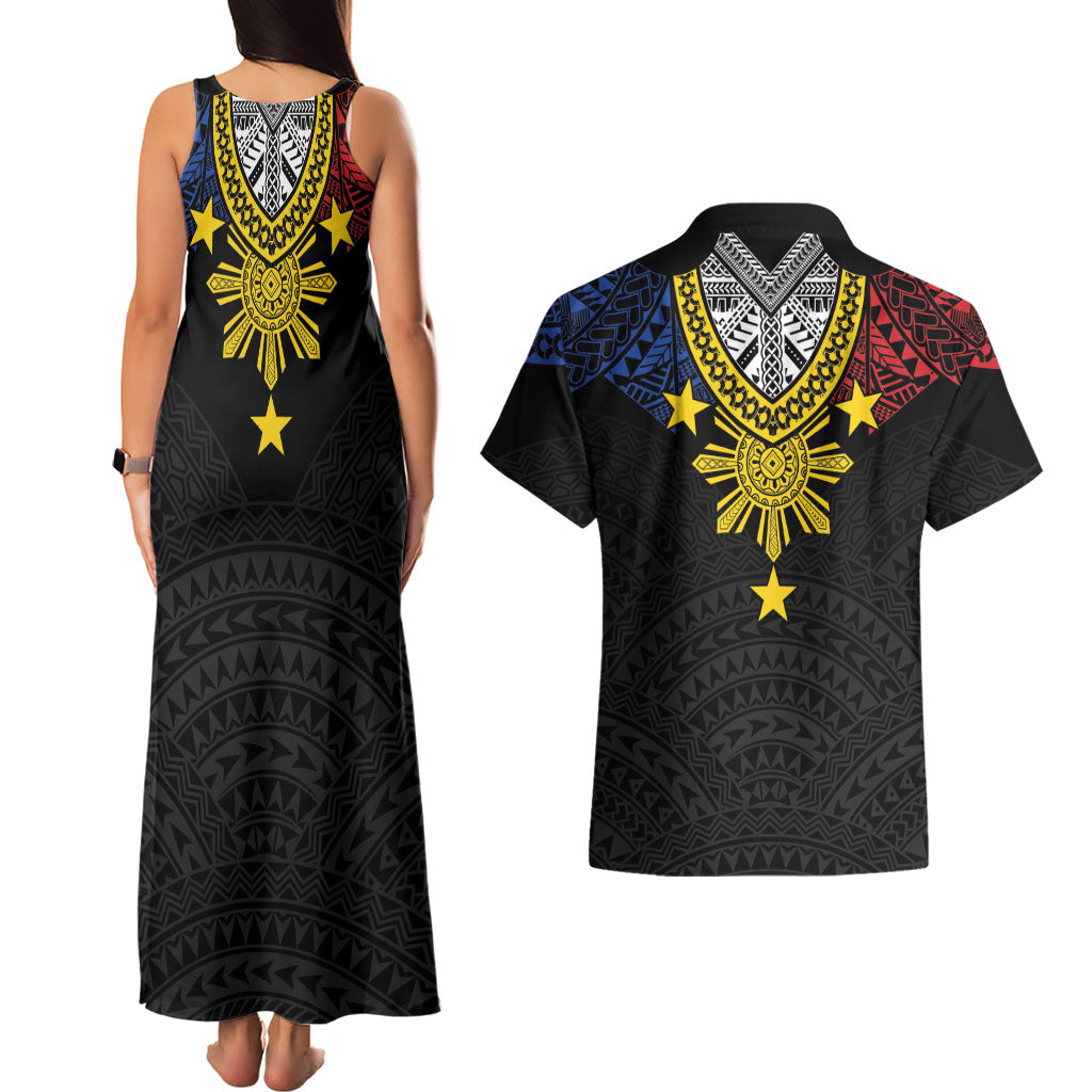 Philippines Heritage Baybayin Mix Polynesian Couples Matching Tank Maxi Dress and Hawaiian Shirt LT7 - Polynesian Pride