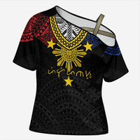 Philippines Heritage Baybayin Mix Polynesian Cross Shoulder Shirt LT7 Female Black - Polynesian Pride