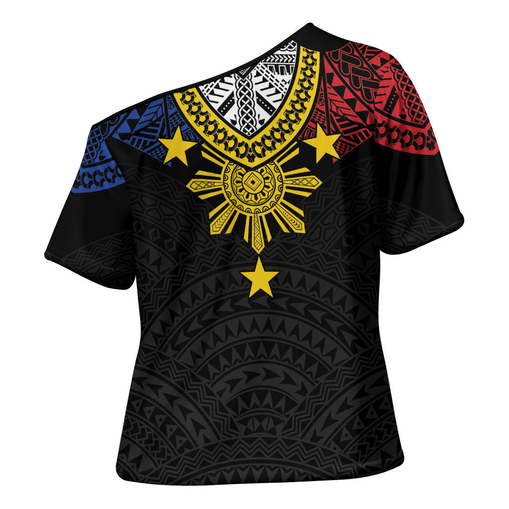 Philippines Heritage Baybayin Mix Polynesian Cross Shoulder Shirt LT7 - Polynesian Pride