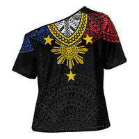 Philippines Heritage Baybayin Mix Polynesian Cross Shoulder Shirt LT7 - Polynesian Pride