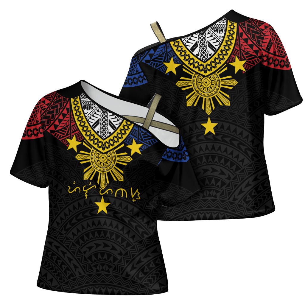 Philippines Heritage Baybayin Mix Polynesian Cross Shoulder Shirt LT7 - Polynesian Pride