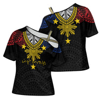 Philippines Heritage Baybayin Mix Polynesian Cross Shoulder Shirt LT7 - Polynesian Pride