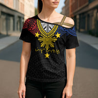 Philippines Heritage Baybayin Mix Polynesian Cross Shoulder Shirt LT7 - Polynesian Pride