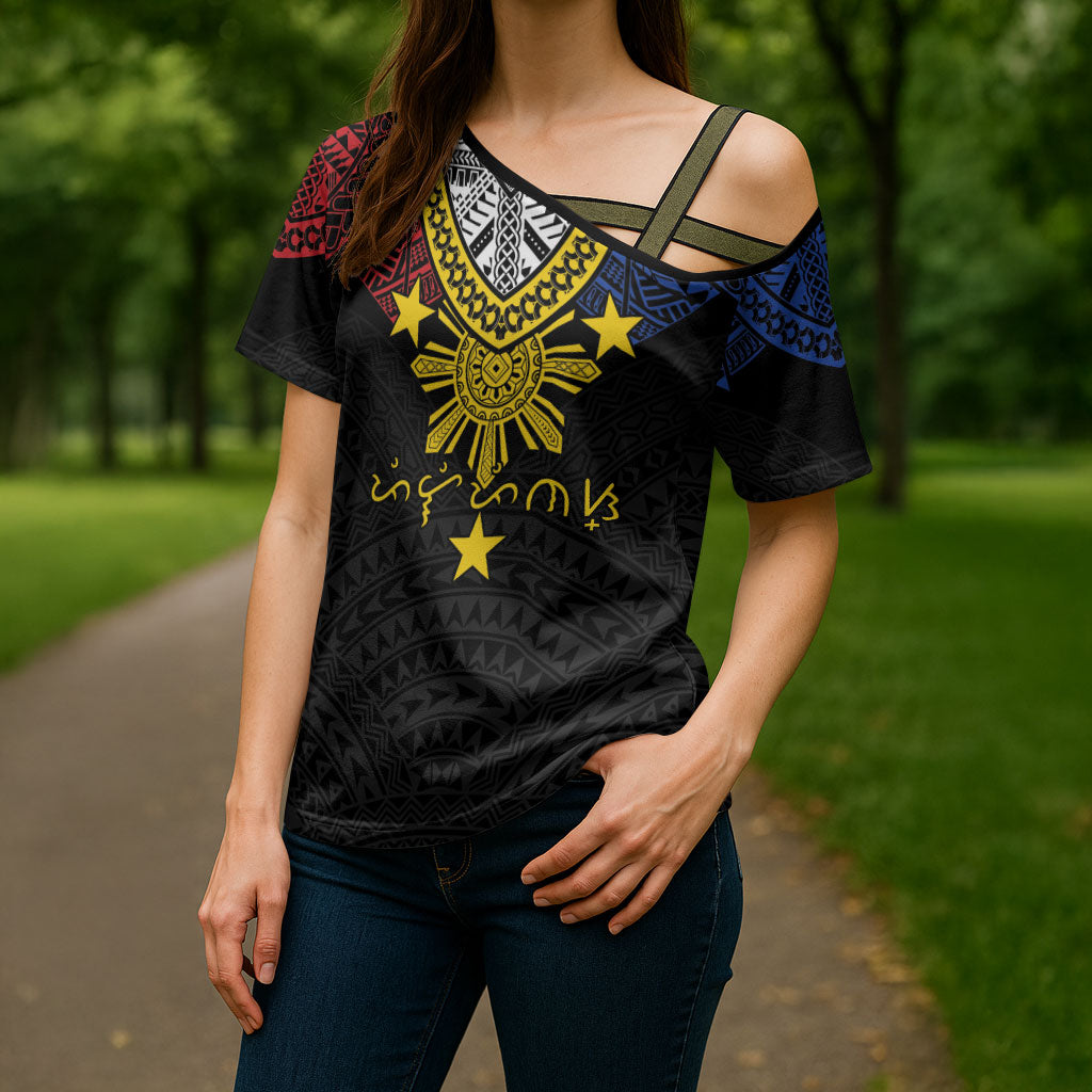 Philippines Heritage Baybayin Mix Polynesian Cross Shoulder Shirt LT7 - Polynesian Pride