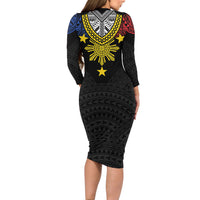 Philippines Heritage Baybayin Mix Polynesian Family Matching Long Sleeve Bodycon Dress and Hawaiian Shirt