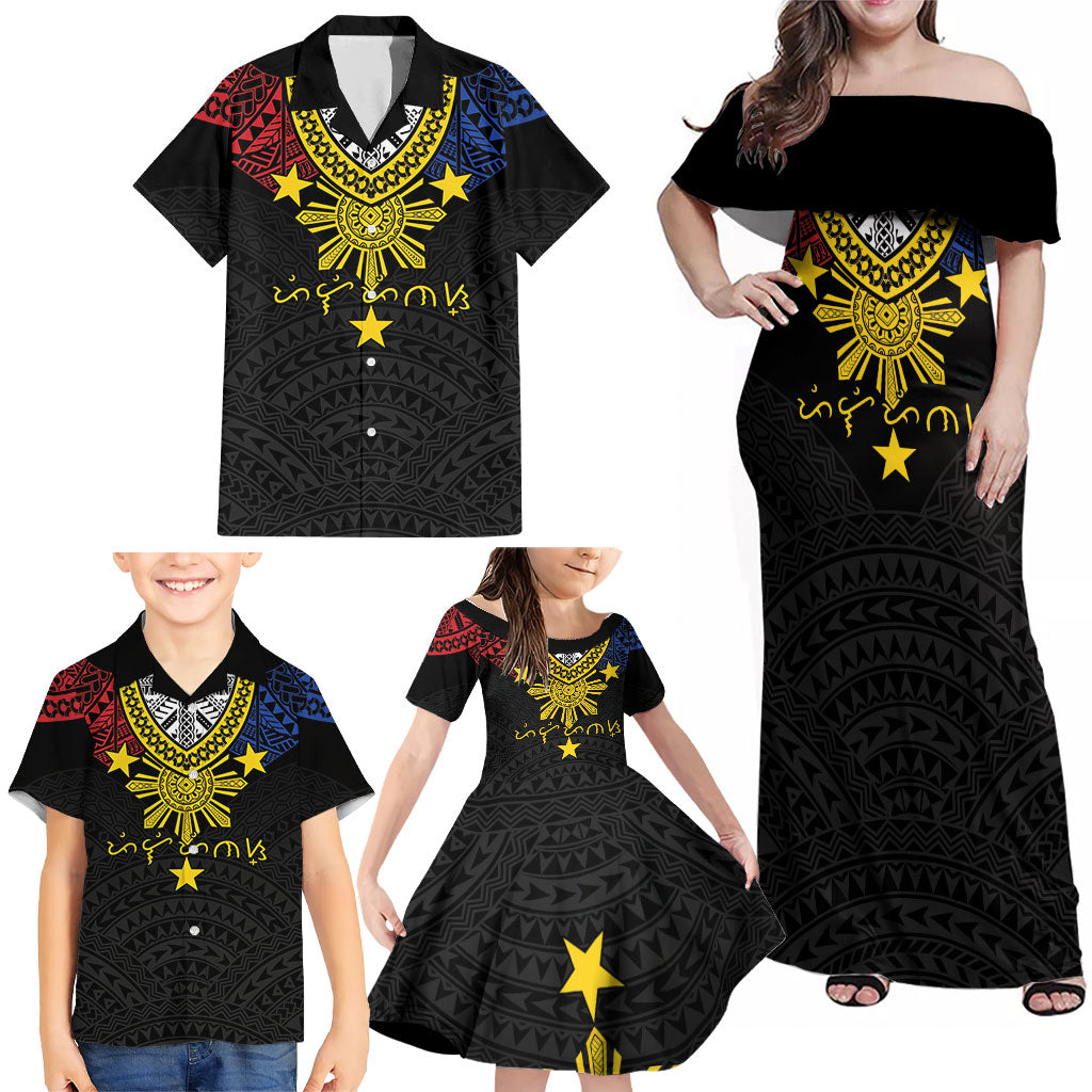 Philippines Heritage Baybayin Mix Polynesian Family Matching Off Shoulder Maxi Dress and Hawaiian Shirt LT7 - Polynesian Pride