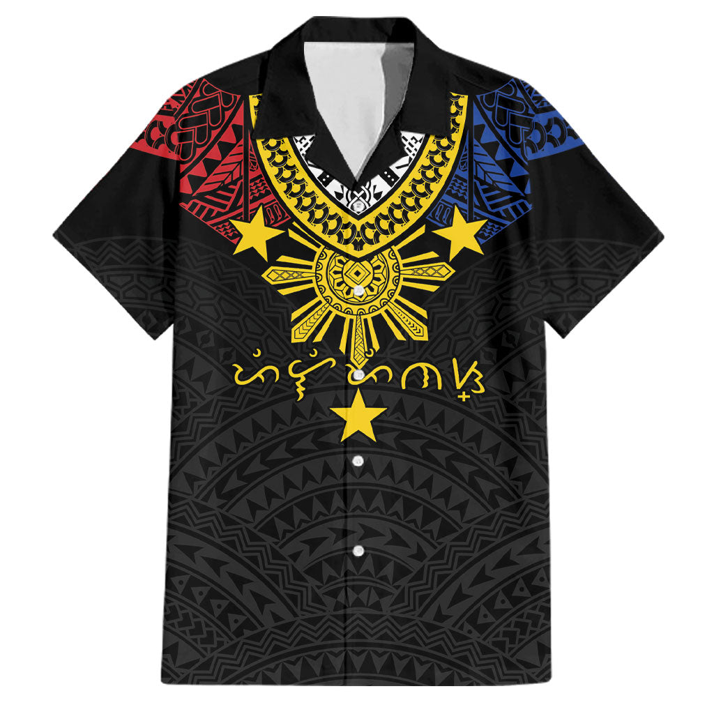 Philippines Heritage Baybayin Mix Polynesian Family Matching Off Shoulder Maxi Dress and Hawaiian Shirt LT7 Dad's Shirt - Short Sleeve Black - Polynesian Pride