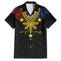 Philippines Heritage Baybayin Mix Polynesian Family Matching Off Shoulder Maxi Dress and Hawaiian Shirt LT7 Dad's Shirt - Short Sleeve Black - Polynesian Pride