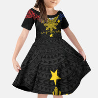 Philippines Heritage Baybayin Mix Polynesian Family Matching Off Shoulder Short Dress and Hawaiian Shirt LT7 Daughter's Dress Black - Polynesian Pride