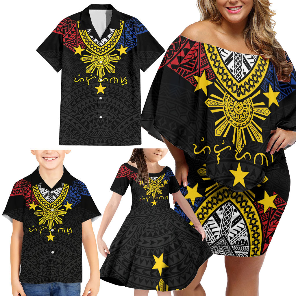 Philippines Heritage Baybayin Mix Polynesian Family Matching Off Shoulder Short Dress and Hawaiian Shirt LT7 - Polynesian Pride