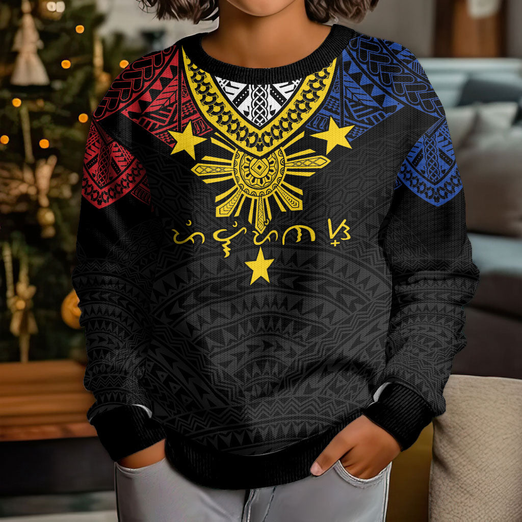 Philippines Heritage Baybayin Mix Polynesian Kid Ugly Christmas Sweater LT7 - Polynesian Pride