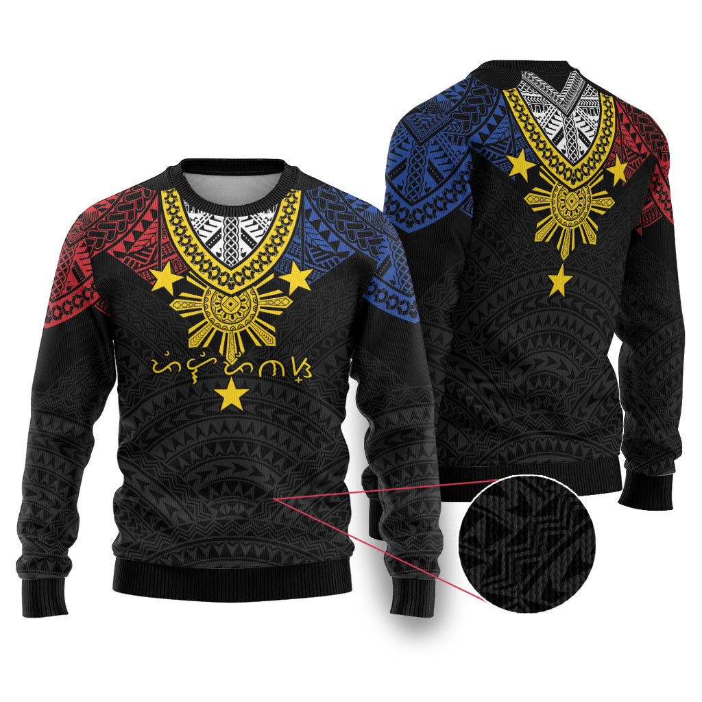 Philippines Heritage Baybayin Mix Polynesian Ugly Christmas Sweater LT7 Black - Polynesian Pride
