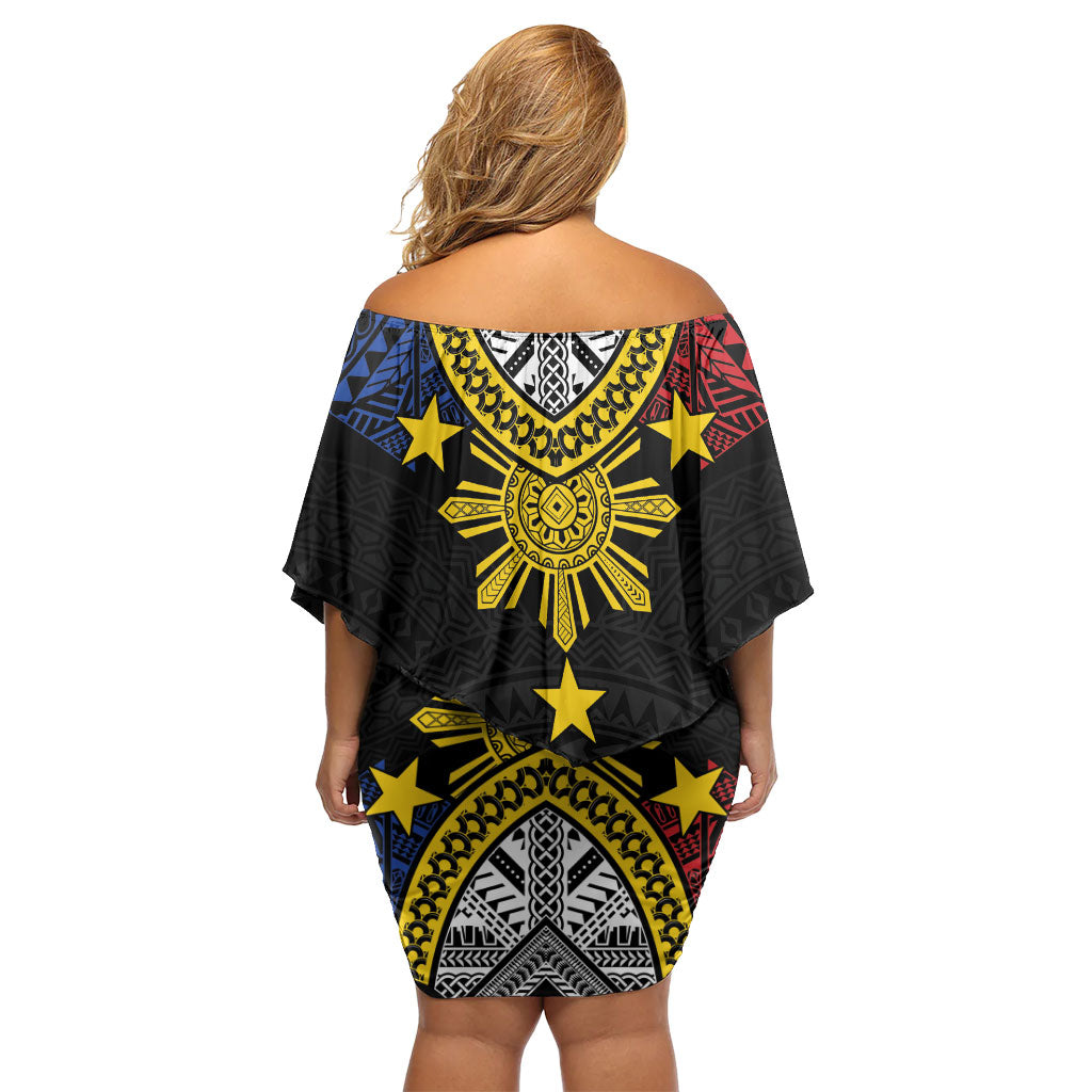Philippines Heritage Baybayin Mix Polynesian Off Shoulder Short Dress