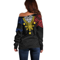 Philippines Heritage Baybayin Mix Polynesian Off Shoulder Sweater LT7 - Polynesian Pride