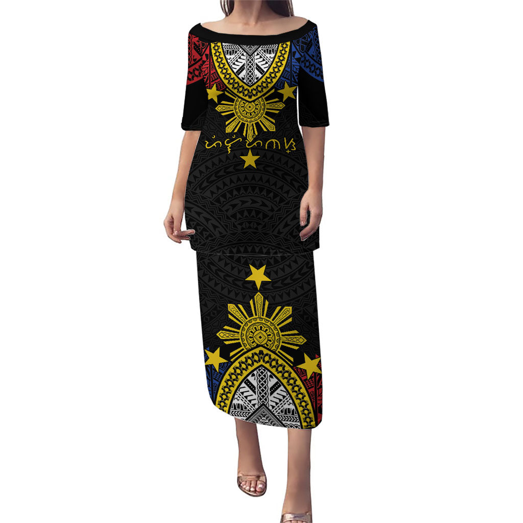 Philippines Heritage Baybayin Mix Polynesian Puletasi LT7 Long Dress Black - Polynesian Pride