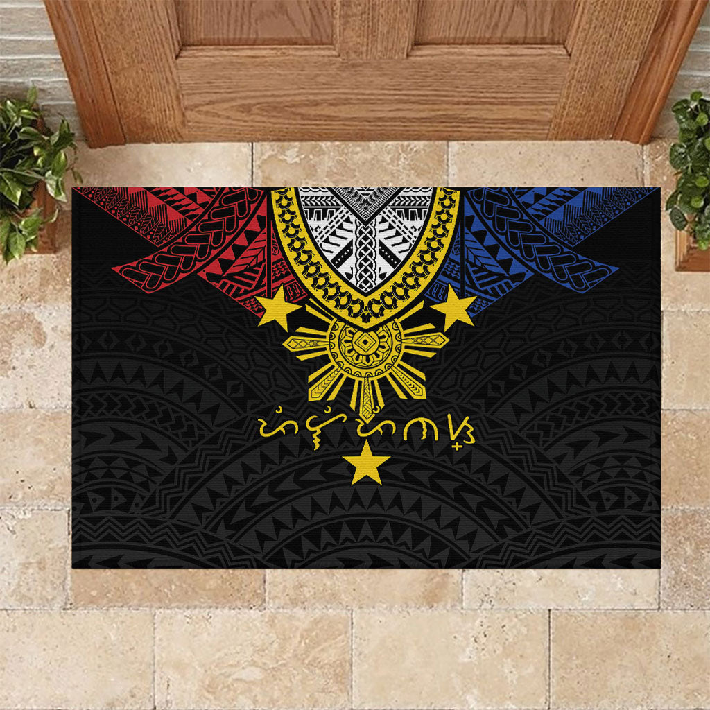 Philippines Heritage Baybayin Mix Polynesian Rubber Doormat LT7 Black - Polynesian Pride