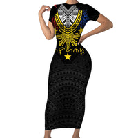 Philippines Heritage Baybayin Mix Polynesian Short Sleeve Bodycon Dress LT7 Long Dress Black - Polynesian Pride