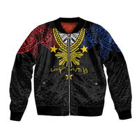 Philippines Heritage Baybayin Mix Polynesian Sleeve Zip Bomber Jacket LT7 Unisex Black - Polynesian Pride