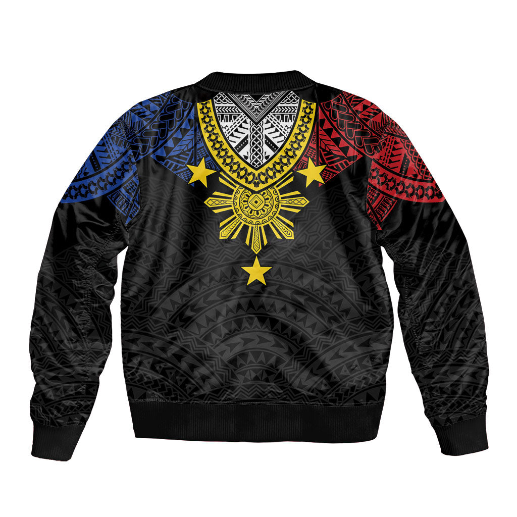 Philippines Heritage Baybayin Mix Polynesian Sleeve Zip Bomber Jacket LT7 - Polynesian Pride